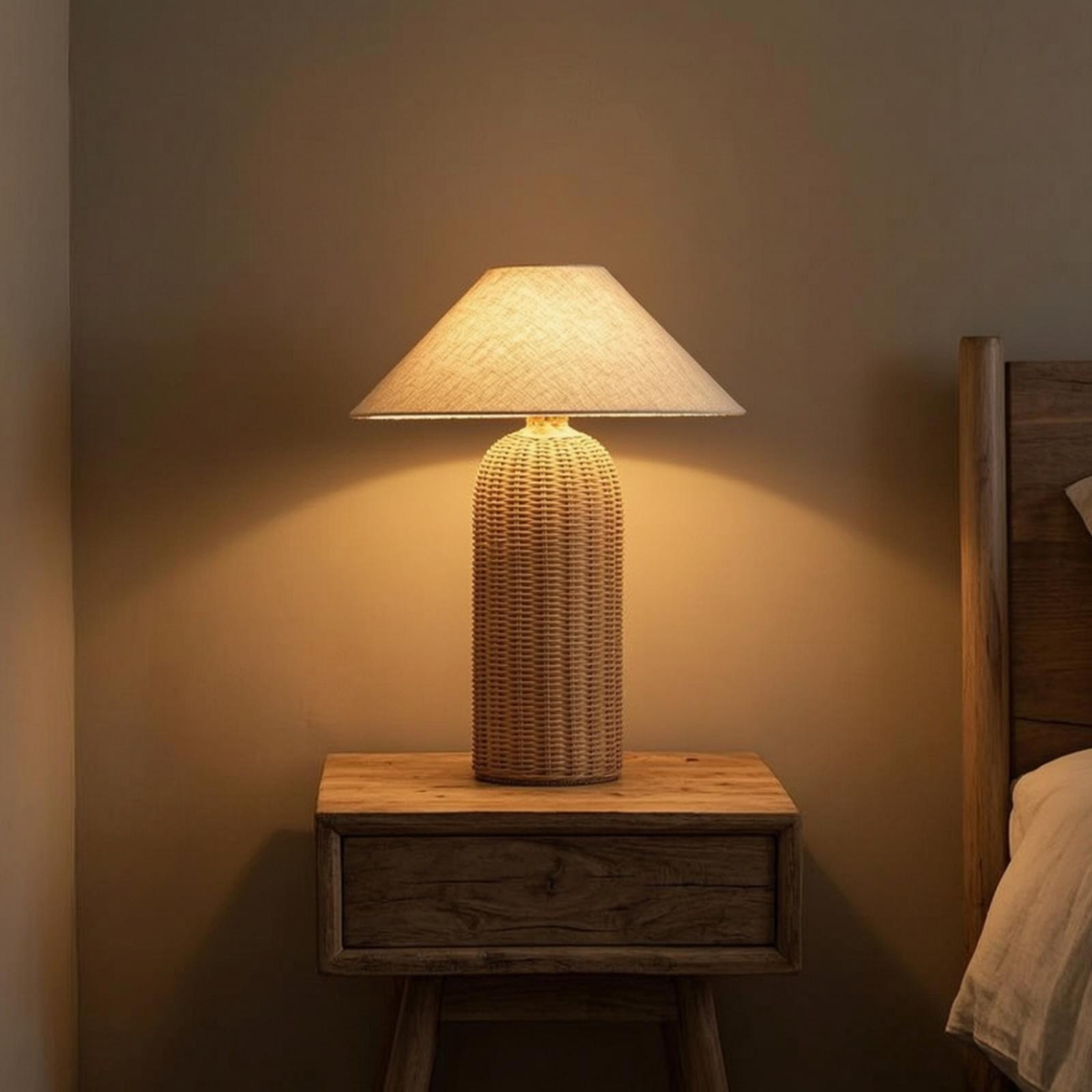 Lighting Decor Bedroom - Bedside Lamp Rattan Base Fabric Shade