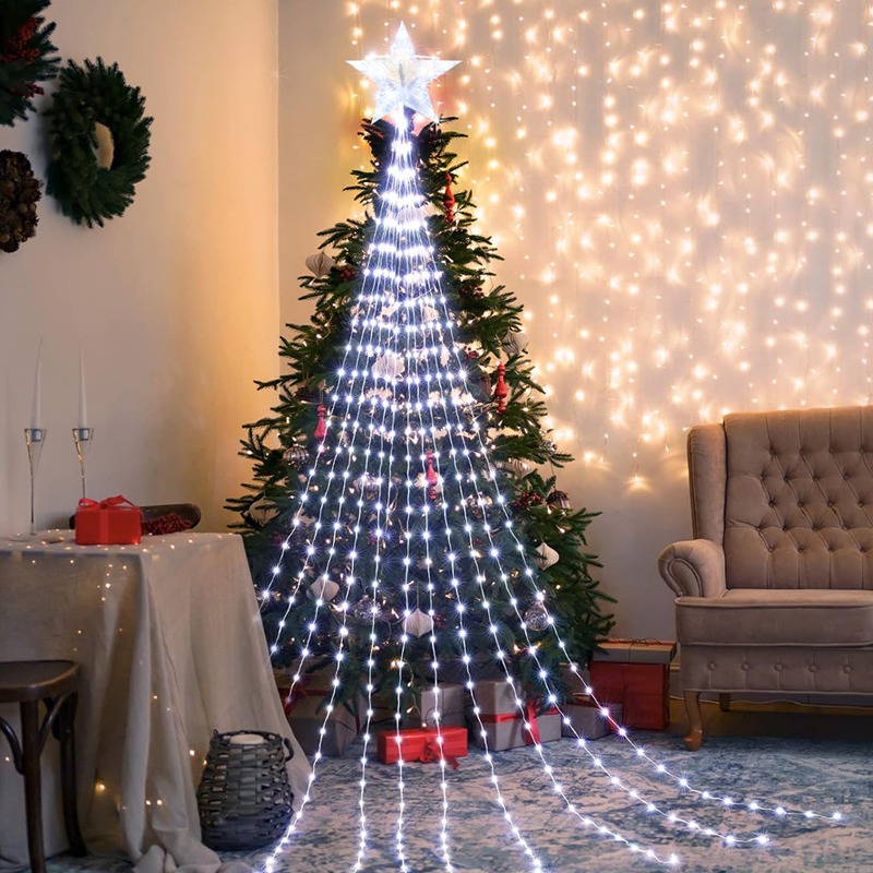 Home Decor Lighting Tree - LED Star Waterfall Lights Christmas Decorations