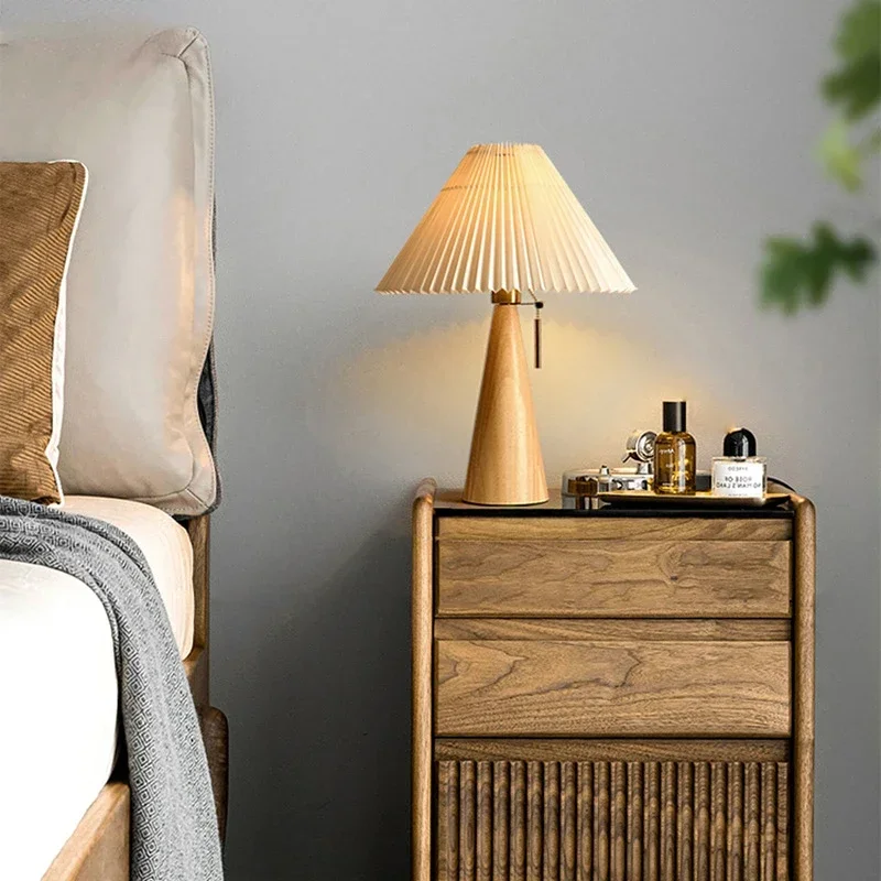 Lighting Decor Bedroom - Retro Pleated Table Lamp Nordic Solid