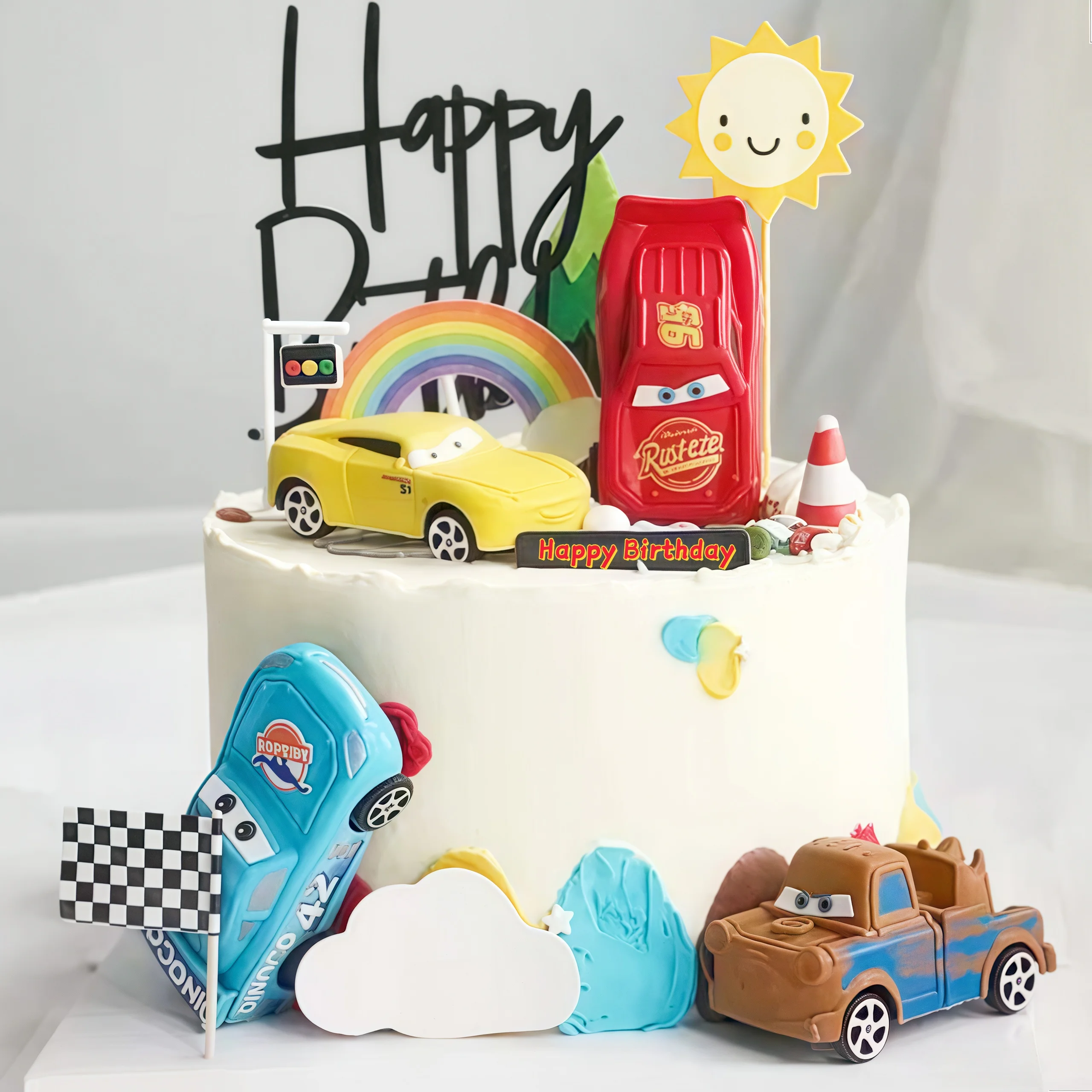 4pcs Lightning Cars Happy Birt - Lighting Mcqueen Birthday Decor ulasan dan harga