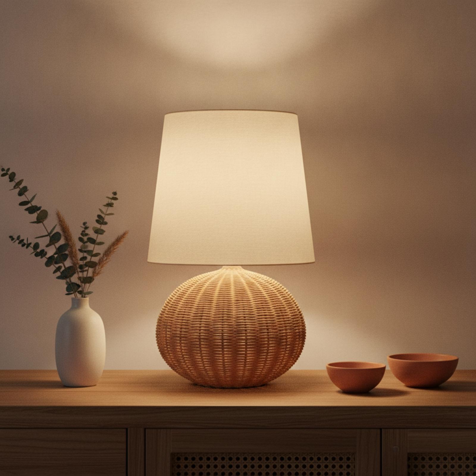 Bedside Lamp Rattan Base Fabri - Lighting Decor Bedroom ulasan dan harga