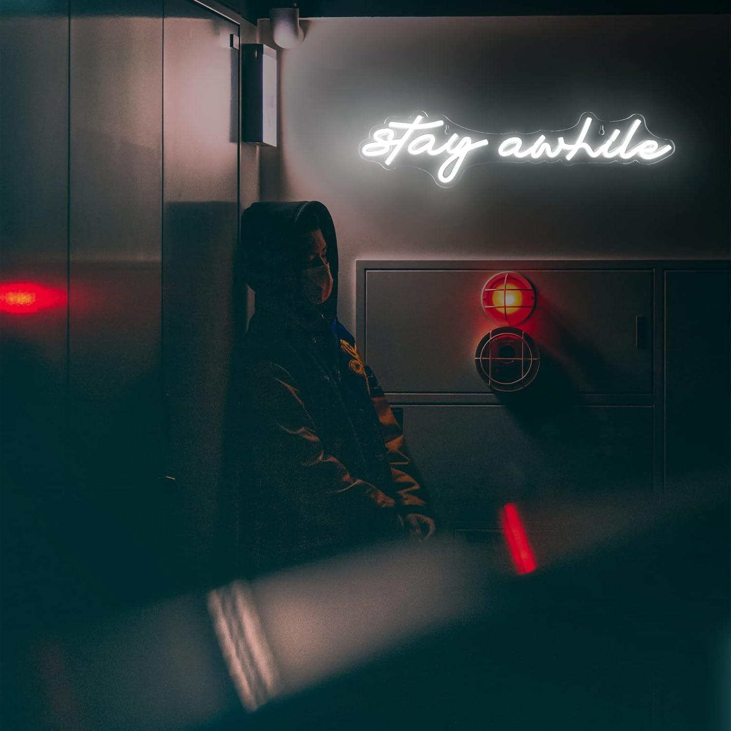 Stay Awhile Neon Signs USB Dim - Room Lighting Bedroom Decor ulasan dan harga