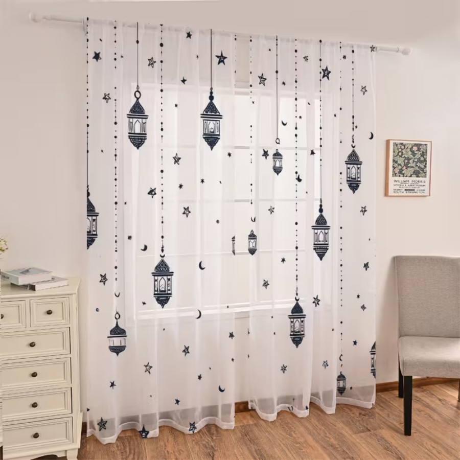 2PCS Digital Print Sheer Curta - Office Lighting Decor ulasan dan harga