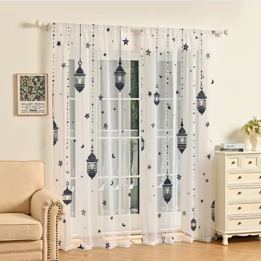 2PCS Digital Print Sheer Curta - Office Lighting Decor ulasan dan harga