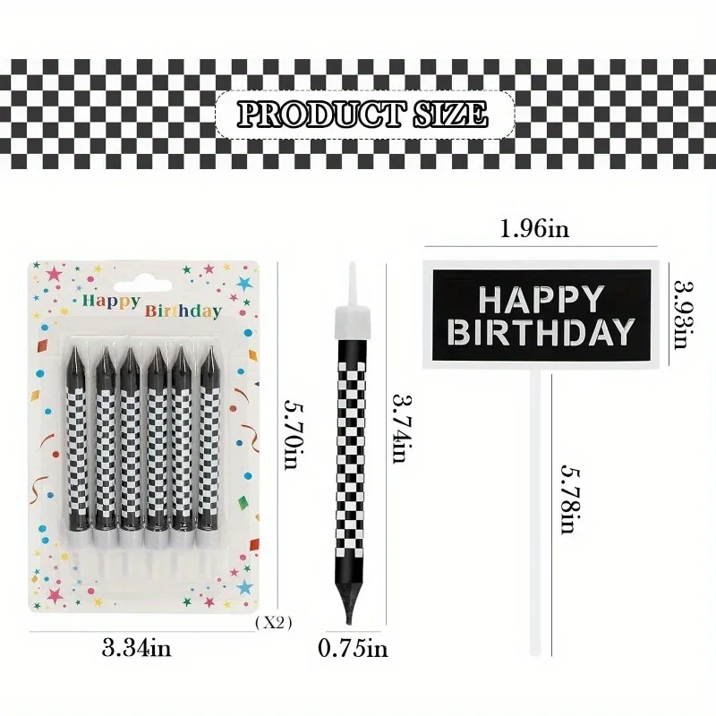6/12pcs Black and White Birthd - Lighting Mcqueen Birthday Decor ulasan dan harga