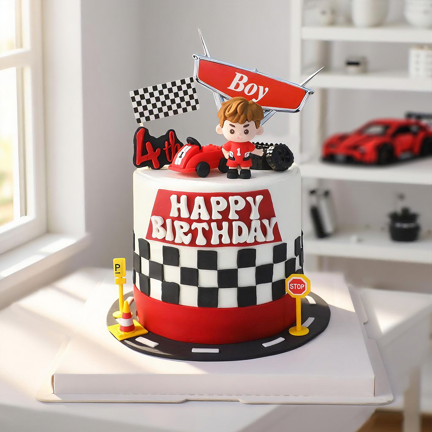Cartoon Boy Racing Car Cake To - Lighting Mcqueen Birthday Decor ulasan dan harga