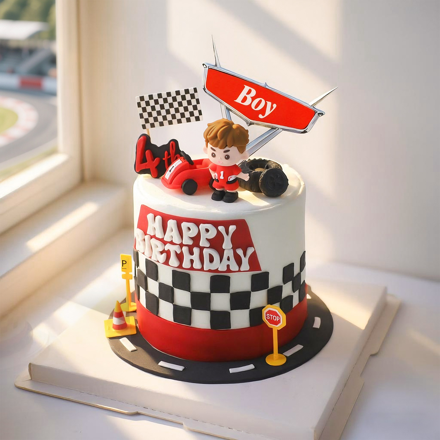 Cartoon Boy Racing Car Cake To - Lighting Mcqueen Birthday Decor ulasan dan harga