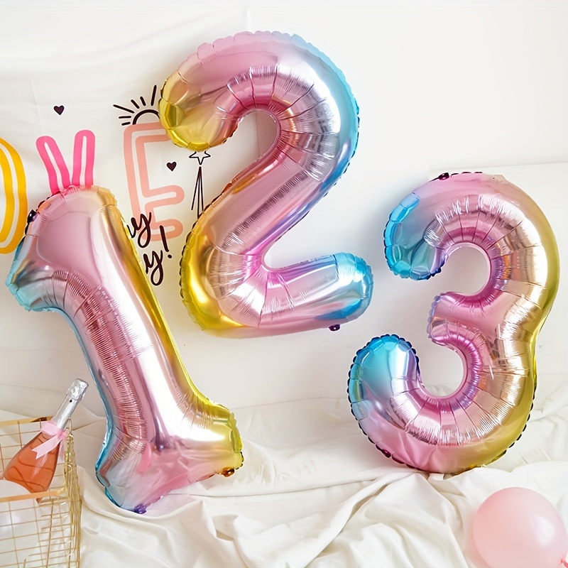 32inch Rainbow Gradient Number - Lighting Mcqueen Birthday Decor ulasan dan harga