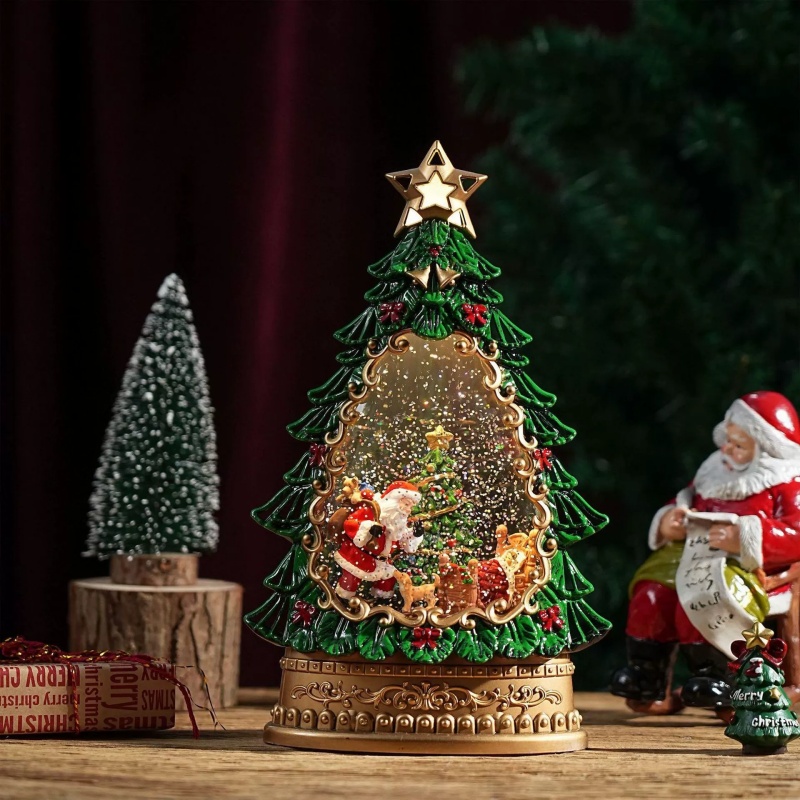 Snow Globe Music Box Christmas - Home Decor Lighting Tree ulasan dan harga
