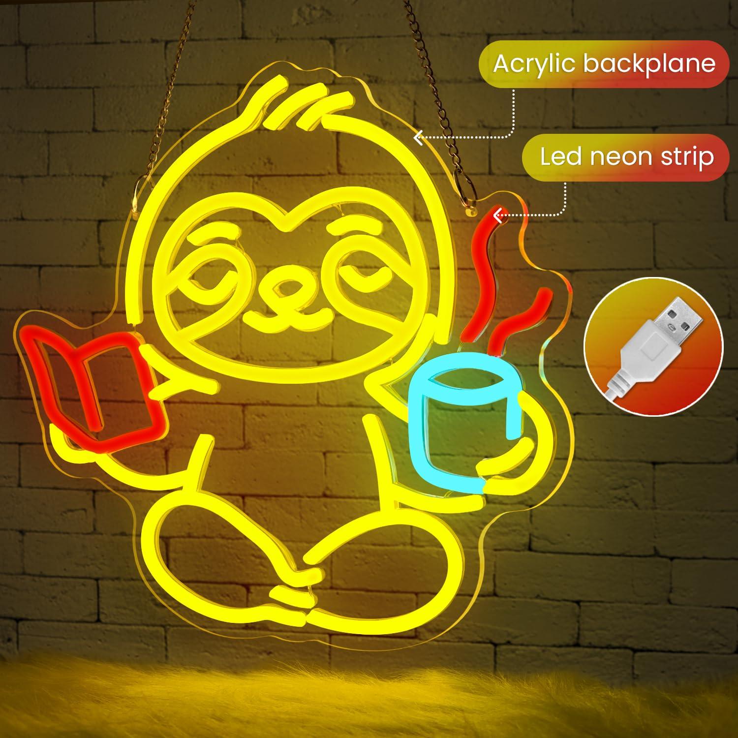 Sloth Neon Sign USB Dimmable L - Office Lighting Decor ulasan dan harga