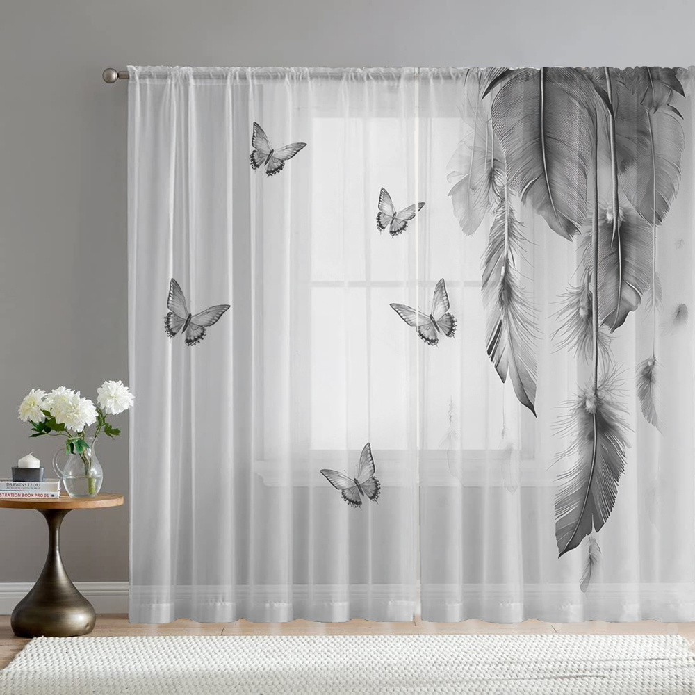 2PCS Digital Print Sheer Curta - Office Lighting Decor ulasan dan harga
