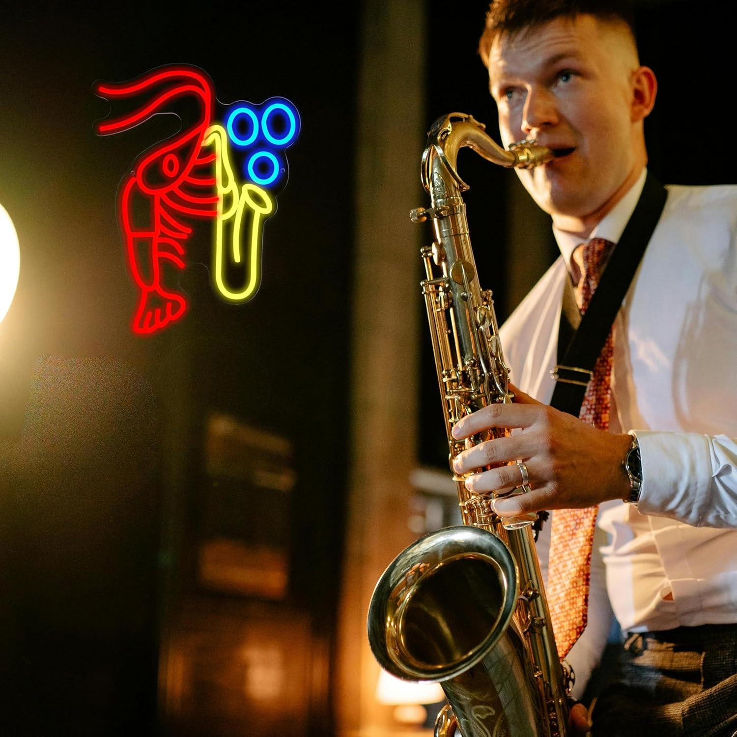 Lobster Saxophone Neon Sign Ja - Office Lighting Decor ulasan dan harga